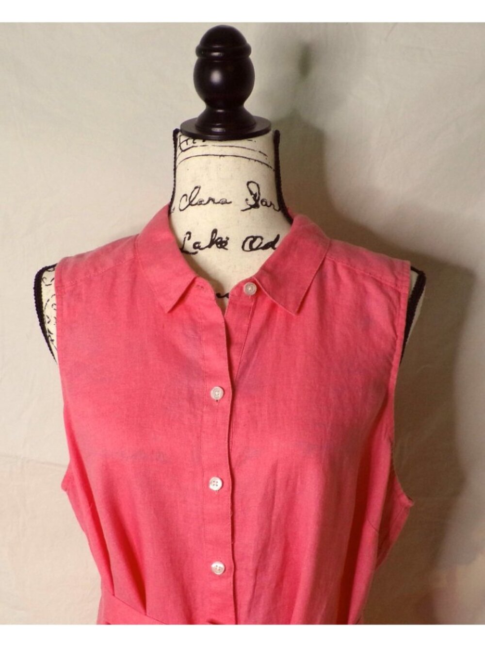 🆕TOMMY BAHAMA Two Palms Linen Shirt Dress Belted Pockets Coral Large - Picture 5 of 10